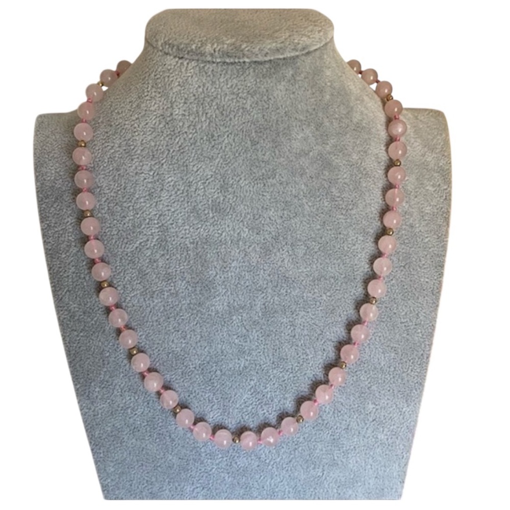 Macy’s 14kt Yellow Gold Pink Rose Quartz Beaded Necklace